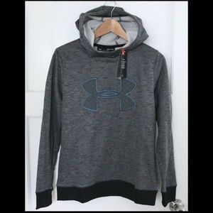 NWT! Under Armour Womens 1317891 Fleece Big Logo Gray Blue Hoodie Sweatshirt S M